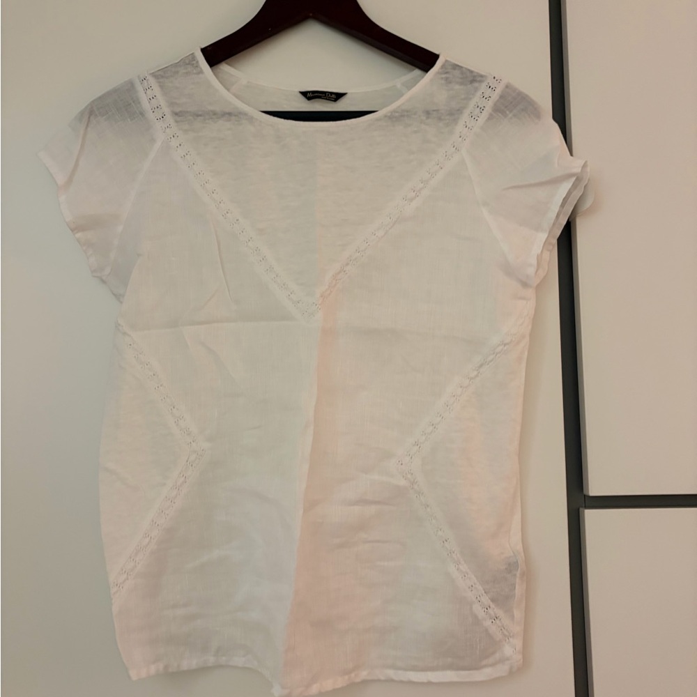Massimo Dutti White Eyelet-Trim Short Sleeve Top